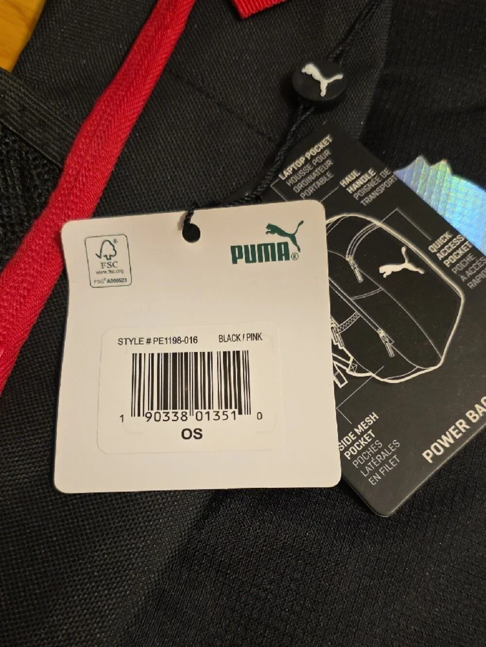 Puma Black Backpack with Pink Accents and Holographic Logo